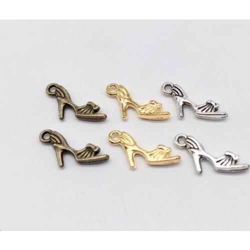 30 pcs Fashion Charms High heels Pendant 3 color Fit Earring Bracelets Necklace DIY Metal Jewelry Making