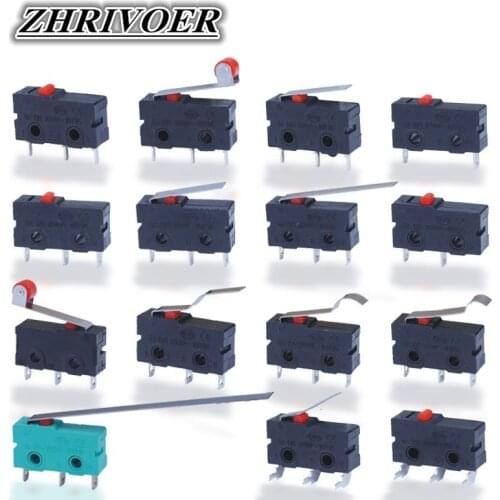5Pcs Mini Micro Limit Switch NO NC 3 Pins PCB Terminals SPDT 5A 125V 250V 29mm Roller Arc lever Snap Action Push Microswitches
