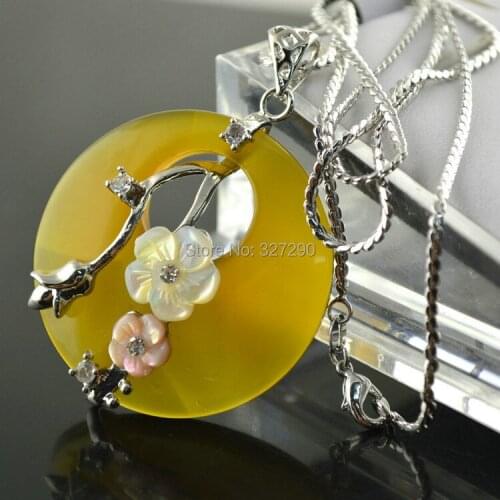 5pcs Many Colors Natural Semi-precious Stone Fashion Women Stone Pendant Necklace Shell Flower Jewelry