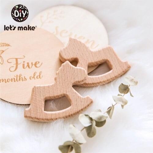 Lets Make 50pc Baby Wooden Teether Natural Wooden Animal Cartoon Trojan Teething Rattle Montessori Inspired Nursing Pendant Toy