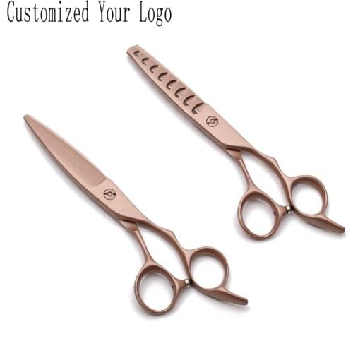 6" 17cm Customized Logo 440C Rose Gold Handle Salon Barber Shears Thinning Cutting Scissors Professional Hair Scissors Kit C9122