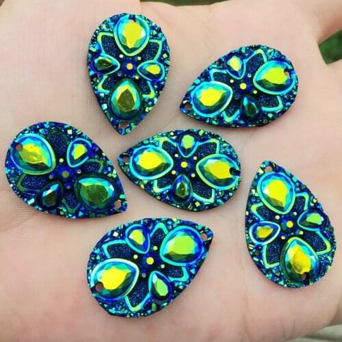 60PCS 20*30mm Tear Drop Crystals AB Resin Rhinestones Flat back glitters for DIY jewelry Stone strass -T03*5