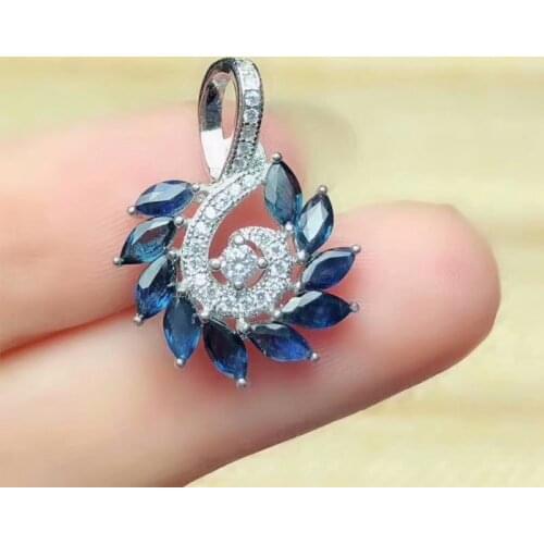 925 Pure silver inlaid natural sapphire pendant 2.5 * 5mm popular fashion jewelry birthday gift