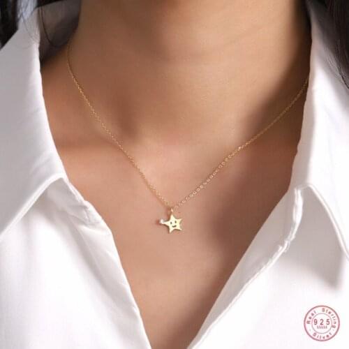925 Sterling Silver Korean Version Simple Cartoon Star Pendant Clavicle Chain Necklace Women Cute Birthday Party Jewelry Gift