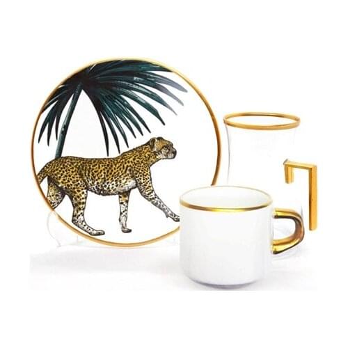 Drop Focus Handled Tea & Coffee Set 18 pieces Cheetah