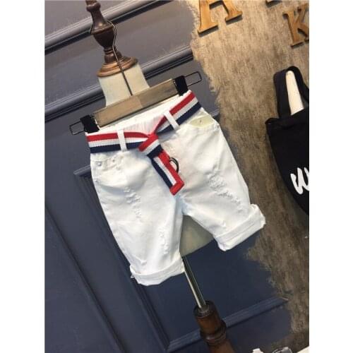 Childrens Clothing 2020 Summer New Baby Boys Casual Shorts Wild Broken Hole Jeans Kids Boys Denim Shorts with Belt 2-7 Years