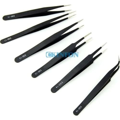 DHL 200set *6pcs Precision Tweezer Set Plastic Anti Static Tool Kit Size 1/2/3/5/6/8 each one(Black) (Color: Black)