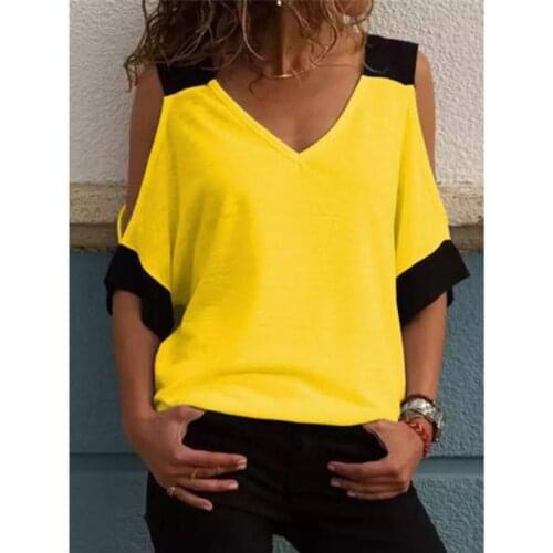 Elegant WomenS T-Shirtsshort Sleeves Off-Shoulder Orange Casual New Loose T-Shirts V-Neck Streetwear Fashion High Quality Lady