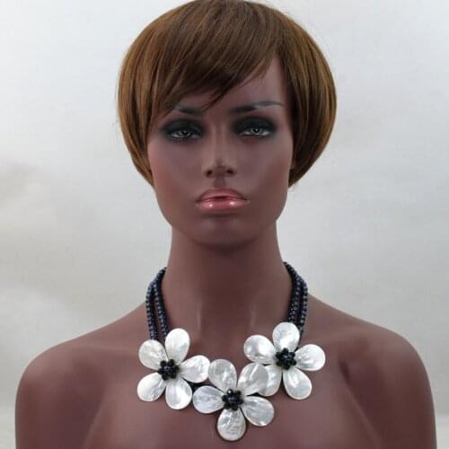 Graceful Freshwater Black Pearl Necklace Jewelry Handmade Flowers Shell Party Jewelry Necklace Hot Free Shipping FP157