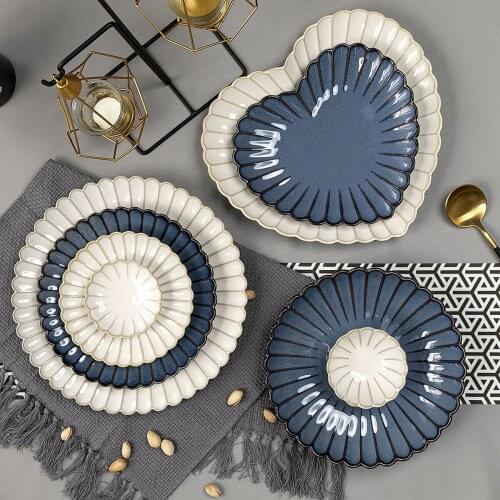 Kiln Chrysanthemum Ceramic Tableware Japanese-style Retro Chrysanthemum Dish Household Steak Plate Plate Creative Coffee Cup