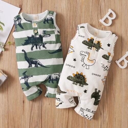 Summer Baby Boys Rompers Baby Sleeveless O-neck Dinosaur Print Romper Jumpsuit with Pocket