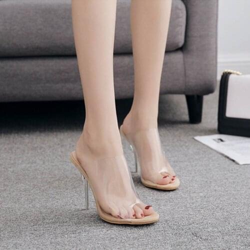 Summer Slippers Wommen High Heels Slides Transparent Slippers Outside Shoes Leopard Sexy Zapatos De Mujer Plus Size 34-43