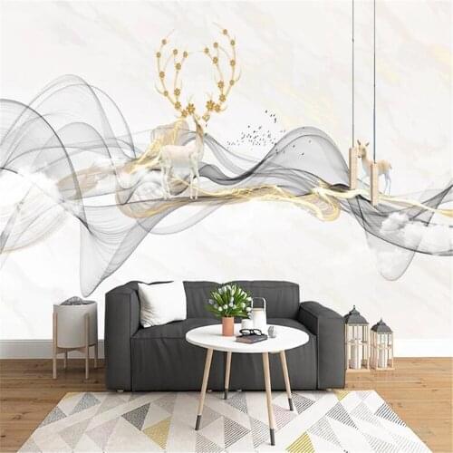 Milofi modern minimalist abstract ink line cloud rich rich elk large mural wallpaper bedroom living room background wall