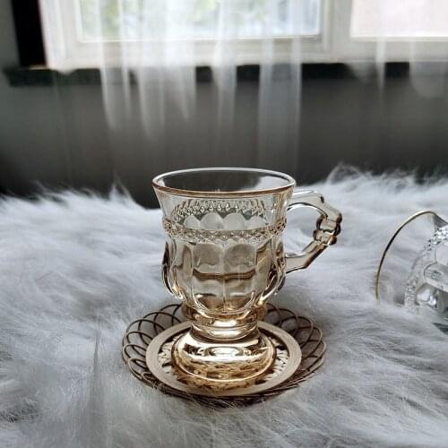 Ins Amber Phnom Penh Embossed Glass Cup Mini Nordic Light Luxury Goblet Restaurant Home with Afternoon Tea Coffee Latte Cup