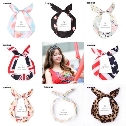 Fashion Bow Hair Bands For Women Girls Party Decoration Flag Print Headband Wire inside Vintage Cross Bandage Hair Accessories