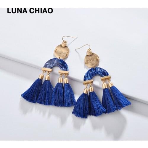 LUNA CHIAO INS Trendy Fashion Women Jewelry Mix Color Lucite Acrylic Resin Board Cotton Tassel Drop Statement Earrings