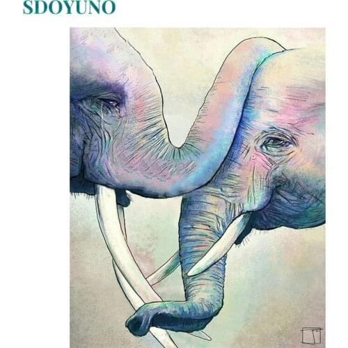 SDOYUNO 60x75cm Paint By Numbers Elephant DIY Oil Painting By Numbers On Canvas Animal Frameless Digital Hand Painting Home Deco