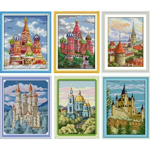 Joy Sunday Stamped Cross Stitch Kits Castle Printed 11CT 14CT Printing Counted Handmade Needlepoint Embroidery Needlework Sets