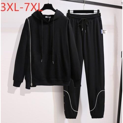 New 2021 Ladies Autumn Winter Plus Size Sports Sets For Women Large Cotton Hoodie And Pants Training Suit 7XL