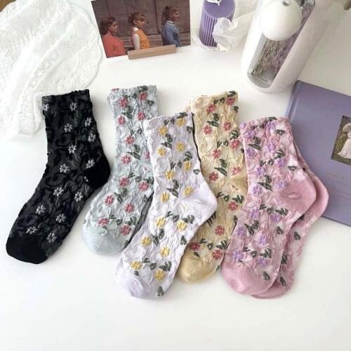NEW 3D Flower Transparent Sexy Breathable Women Shiny Mesh Glitter Short Cotton Cute Girl Socks Sweet Summer Sheer Socks Female