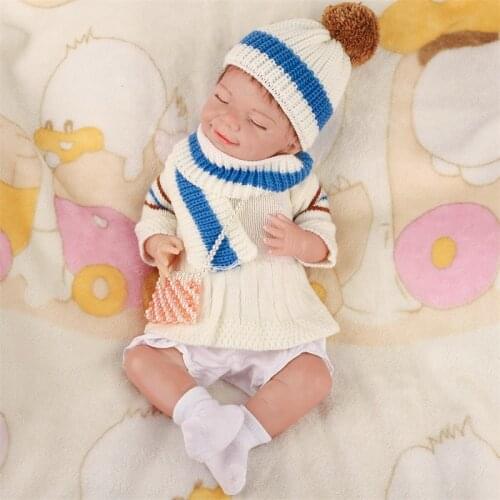 New Arrive 50cm Soft Vinyl Full Silicone Body Reborn Baby Doll Smiling Sleeping Doll Blue Sweater Cute Short Hair For Kids Gifts
