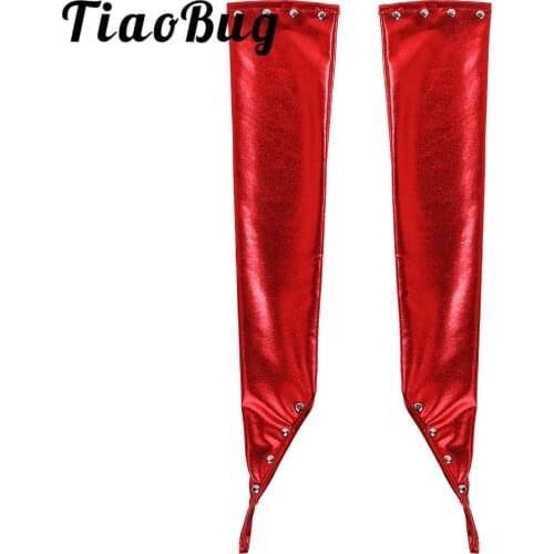New Arrival Women Ladies Wetlook Patent Leather Metallic Fingerless Long Gloves with Rivets for Cosplay Wedding Bridal Gloves