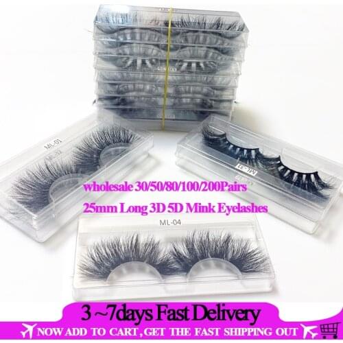 YioWio 30 50 80Pairs Wholesale Maquiagem 25mm Long 3D 5D Mink Eyelashes Makeup Fluffy Cilia Fauc Cils Bulk Mink Lashes DHL Free