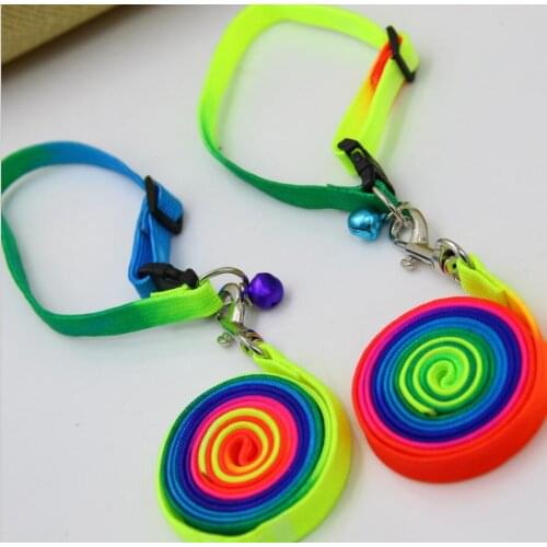 Pet cat dog collar+leash puppy doggie kitten leash dog puppy collar for small pets colorful rainbow color 1.0cm S M size supply