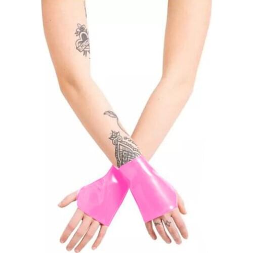 Plus Size S-7XL Women Short Fingerless Gloves Fashion Hand Wrist Gloves Solid Glossy PVC Mittens Nightclub Performance Props