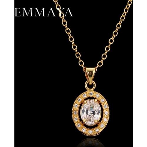 EMMAYA Luxury Cute Oval AAA Cz Necklaces Pendants Gold Color 45cm Chain Necklace Wedding Cheap Jewelry