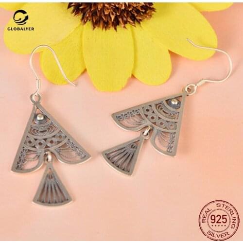 S925 silver handmade filigree fish earrings Womens earrings Vintage distressed airy earrings Womens birthday gifts 448