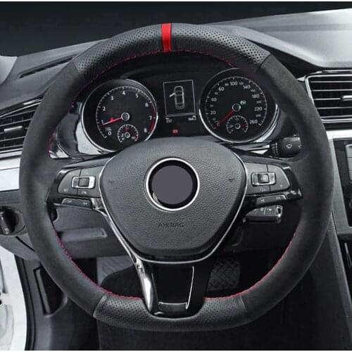 DIY Non-slip Black Genuine Leather Suede Car Steering Wheel Cover For Volkswagen VW Golf 7 Mk7 New Polo Jetta Passat B8