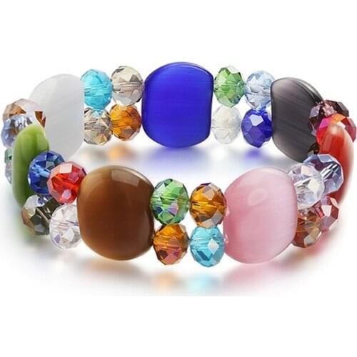Seven Colors Cats Eye Stone Stretch Bracelet Cool Wrist Chain Handmade DIY Crystal Beads Elastic Unique Trendy Fashion Jewelry