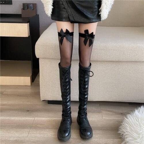 Silk Stockings Womens Thin Summer New Cute Bow Stockings Ins Tide Sexy Outer Wear High Stocks Female Ladies gifts Dropshipping