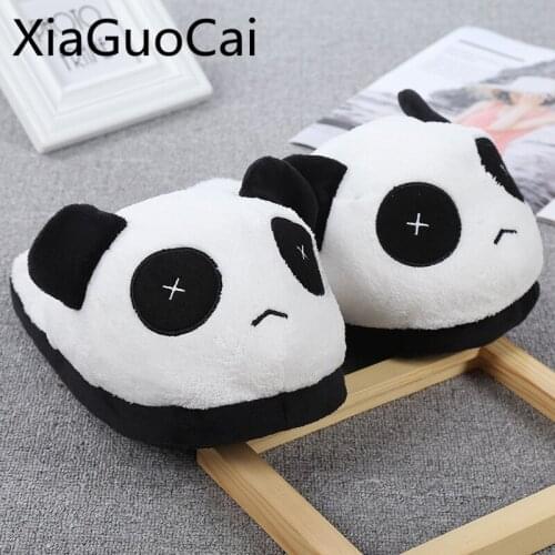 Panda Animal Cartoon Women Flat Slippers Cute Fashion Female Flat Winter Indoors Slippers Fur Plush Shoes