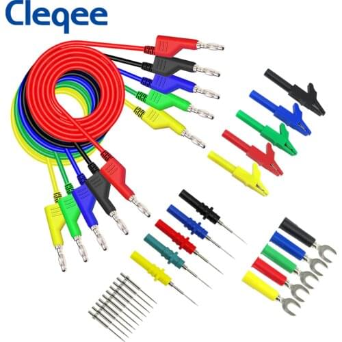 Cleqee P1036B 4mm Banana to Banana Plug Test Lead Kit for Multimeter Match Alligator clip U-type & puncture test probe kit