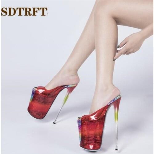 SDTRFT Pumps Plus:34-46 47 women shoes Lady Slipper Transparent PVC zapatos mujer Platform Crossdresser 22cm Thin Heels Sandals