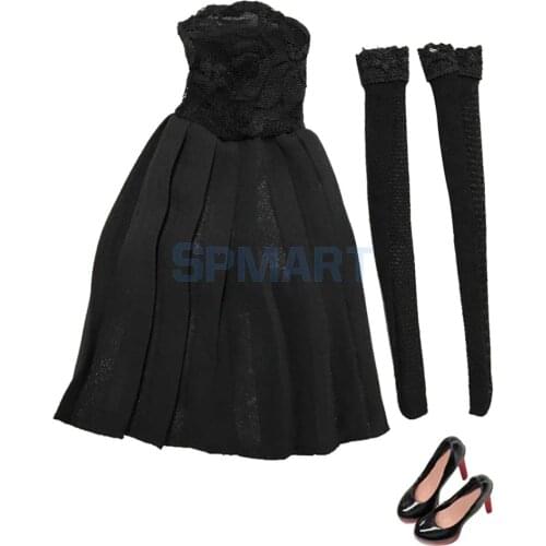 1/6 Scale Strapless Skirt Formal Dress & Stiletto High Heels Shoes for 12 inch Action Female Figure