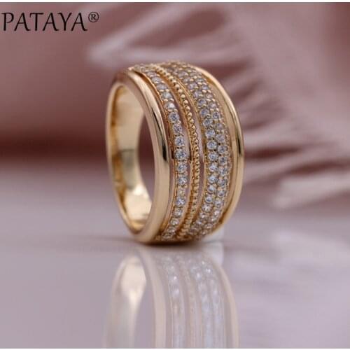 PATAYA New 585 Rose Gold Wedding Luxury Hollow Rings White Natural Zircon Women Rings Engagement Party Unusual Fashion Jewelry