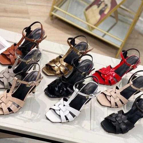 High Heels Womens Sandals Genuine Leather Weave Design Sexy Thin Heel Party Shoes for Women Luxury Brand Designer Woman Shoes