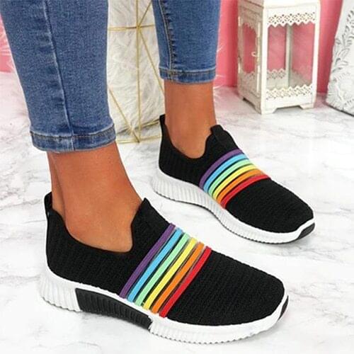 2020 Womens Vulcanized Shoes Sneakers Women Casual Slip On Sock Shoes Ladies Sneaker Breathable Walking Shoes