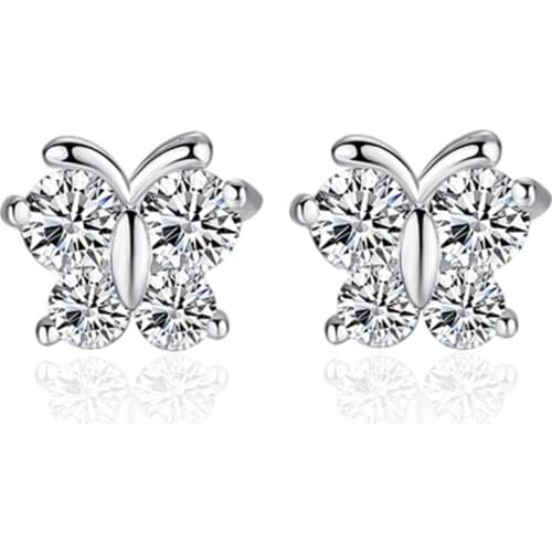 Cute 925 Sterling Silver Zircon Butterfly Stud Earrings for Women Jewelry Prevent Allergy pendientes mujer moda brincos Female