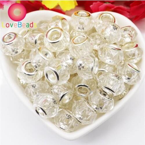 10Pcs Set Clear Glass Spacer Beads Crystal Cut Faceted Rondelle Big Hole Murano Charms Fit Pandora Bracelet Snake Chain Jewelry