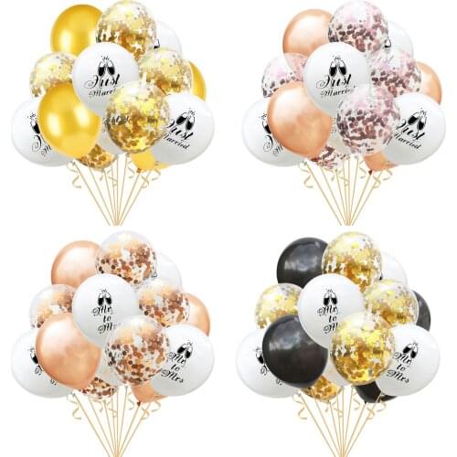15pcs Rose Gold ChampagneMr To Mrs Just Married Latex Confetti Balloon Set Wedding Engagement Party Garden Decor DIY Ballon