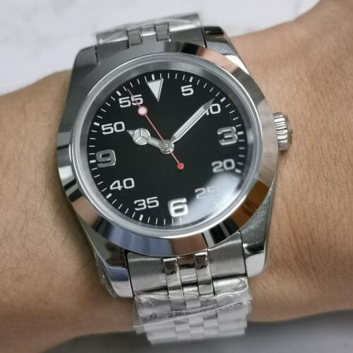 36mm tandorio NH35 MIYOTA 8215 Movement Mens Watch Black Dial Sapphire glass Date Steel Bracelet