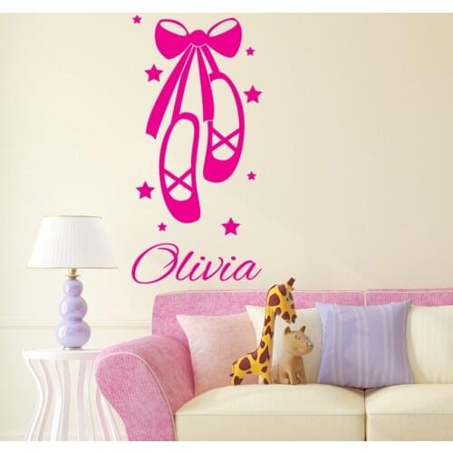 Ballet Shoes Wall Decal Personalized Name Vinyl Wall Stickers For Kids Rooms Girls Custom Name Bedroom Nursery Room Decor SY12