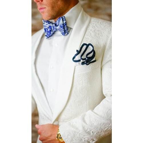 White Groom Suits Slim Fit Custom Made Two Buttons Men Blazer Summer shawl Nock Wedding Tuxedos For Men(jacket +pant)