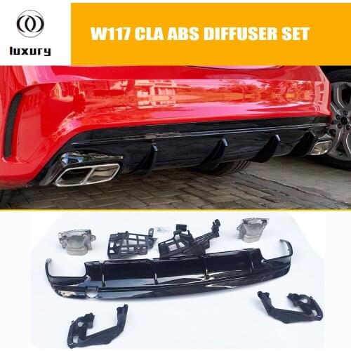 ABS Black Rear Bumper Diffuser with Exhaust Tips for Benz W117 C117 CLA180 Cla200 Cla220 Cla260 Sports & CLA45 AMG 2013 - 2018