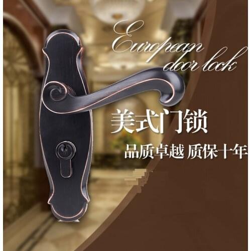 Black-bronze-zinc alloy American minimalist style bedroom black door Interior wooden door knob