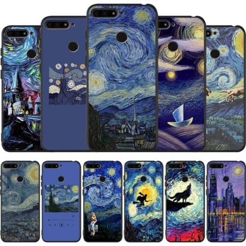 Van gogh starry sky art black Silicone Phone Case For honor 30 20 Pro 8 8X 9 10 20 Lite Mate 10 20 30 Lite Pro cover